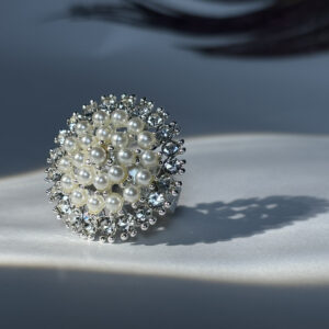 Elegant Vintage Pearl & Rhinestone Cluster Cocktail Ring