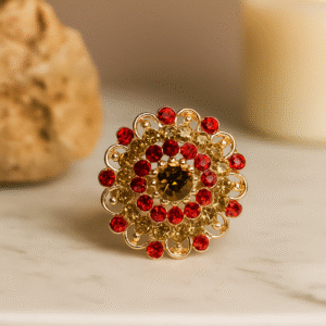Red & Gold Floral Adjustable Finger Ring