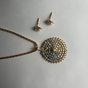 Gold-Plated Pearl & Crystal Pendant Necklace with Matching Earrings Set