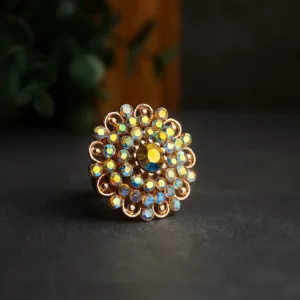 Rose Gold-Plated Crystal Finger Ring with Iridescent Stones